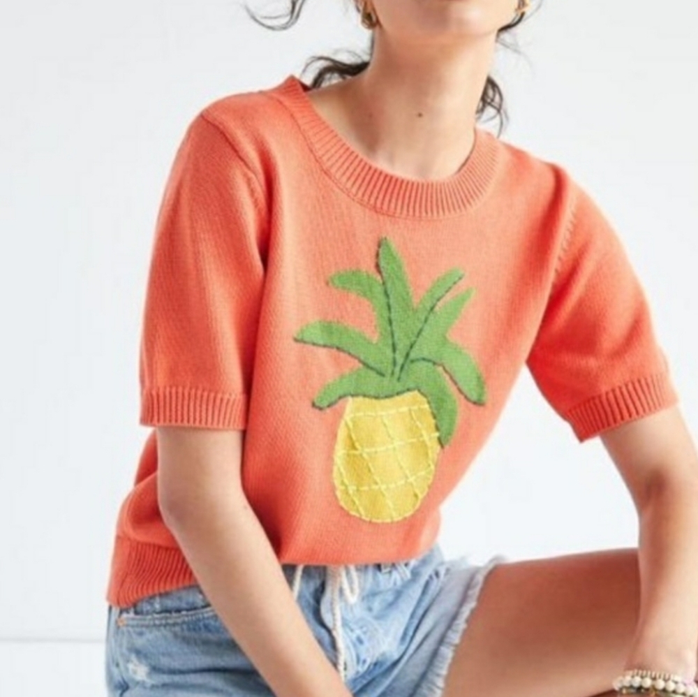 Anthropologie Callahan Pineapple Knit Short Sleeve Sweater SzXS